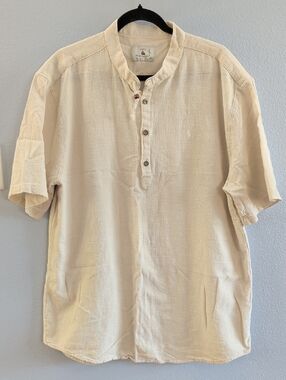 Faro Yachting Club 3 Button Linen Blend Light Beige Short-Sleeve Henley Shirt